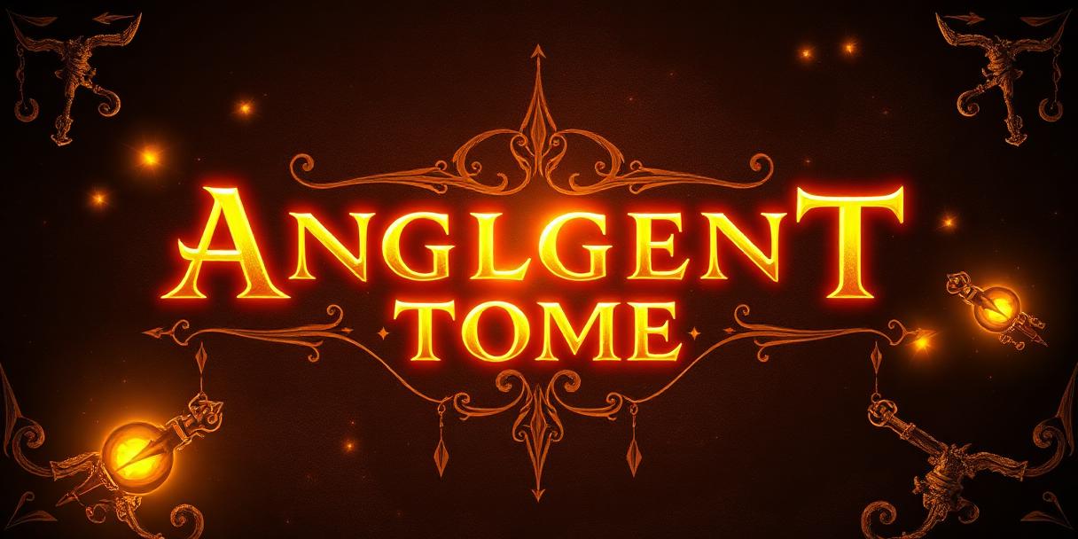 Tome of Madness Bingo game header - ancient mystical tome with glowing runes, treasure elements, dark adventure background